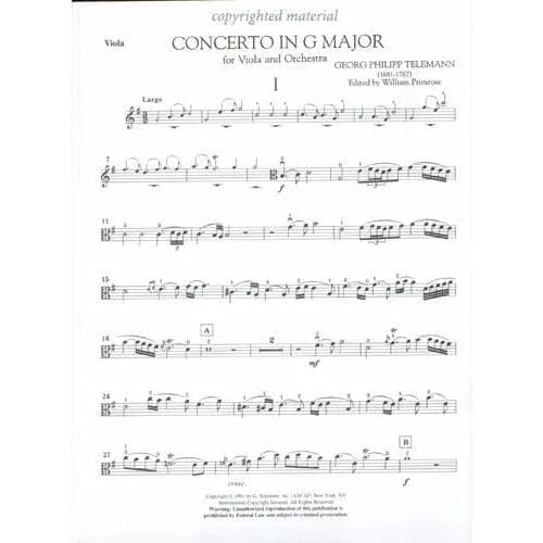 G. Schirmer Telemann Konzert G-Dur TWV 51:G9 Bratsche Klavier Noten