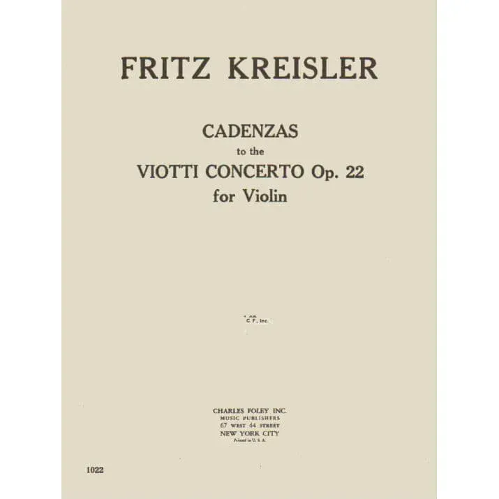 Shar Music Kreisler Kadenzen Viotti Konzert 22 Violin Noten A-moll