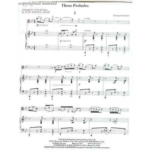 Shar Music Three Preludes Noten für Viola und Klavier