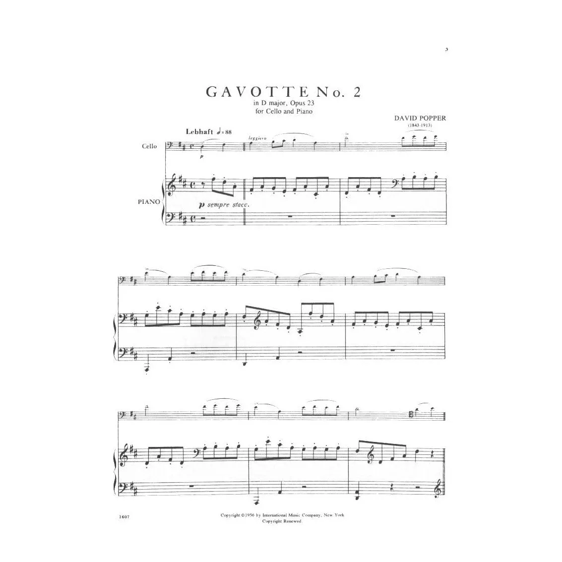 International Popper Gavotte Nr. 2 D-Dur op. 23 Cellonoten