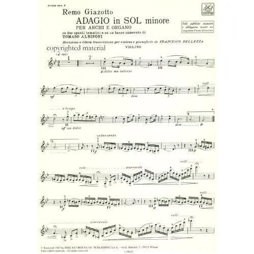 Shar Music Albinoni Adagio Noten für Violine und Klavier