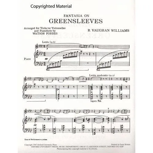 Oxford Vaughan Williams Greensleeves Noten Viola Cello lyrisch