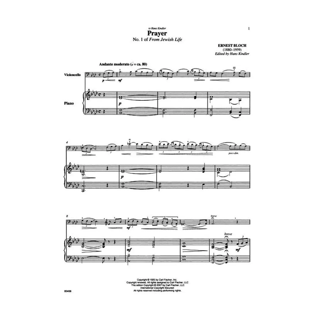 Shar Music Bloch Prayer Nr.1 Noten Cello Klavier Fischer