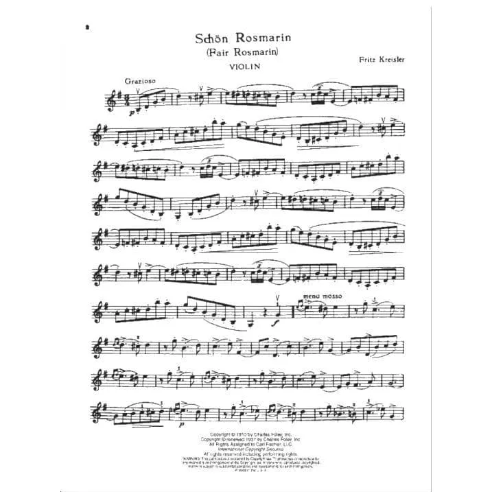 Fritz Kreisler Schön Rosmarin Geigenoten Klavier Fischer