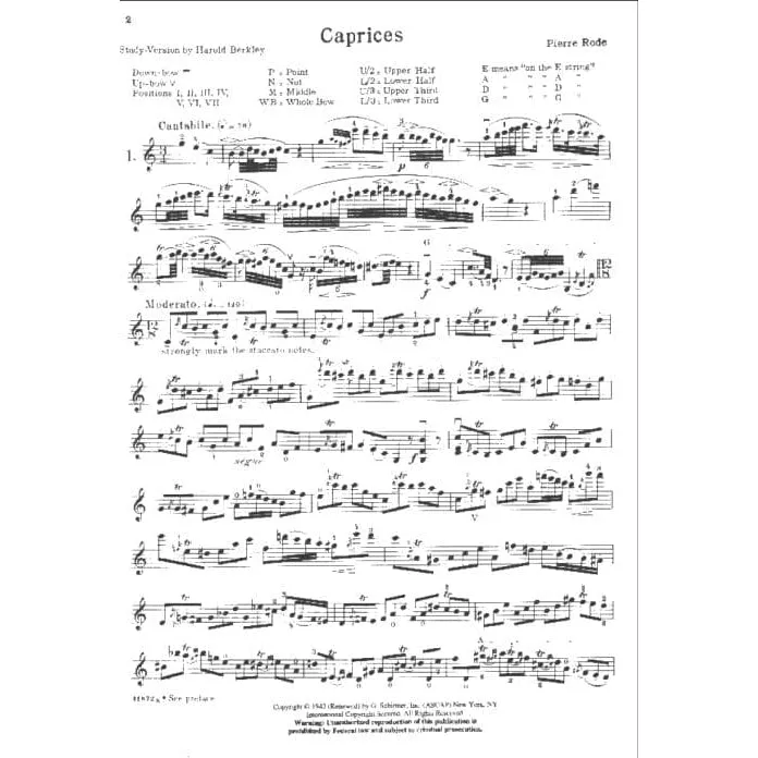 Schirmer Rode 24 Caprices Noten Violine solo