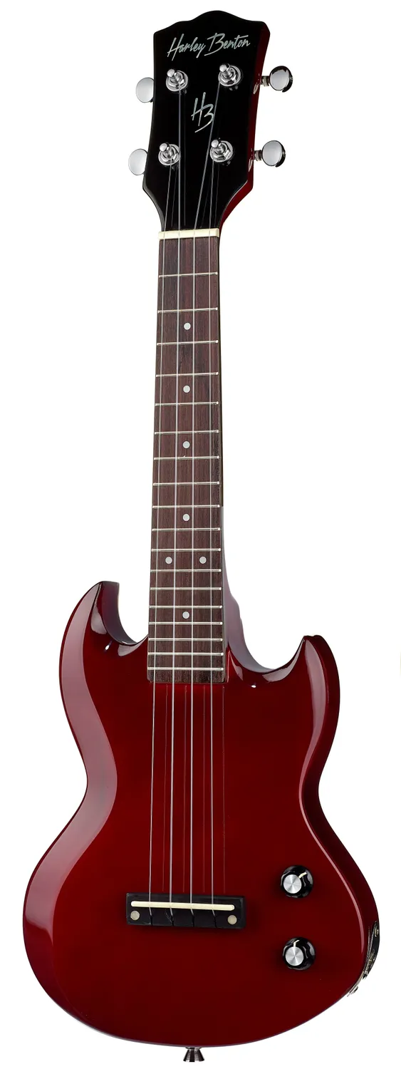 Harley Benton DC-Ukulele CH E-Ukulele Sopran Kirschrot 18 Bünde