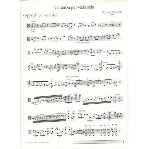 Shar Music Penderecki Cadenza Noten Viola Solo Schott