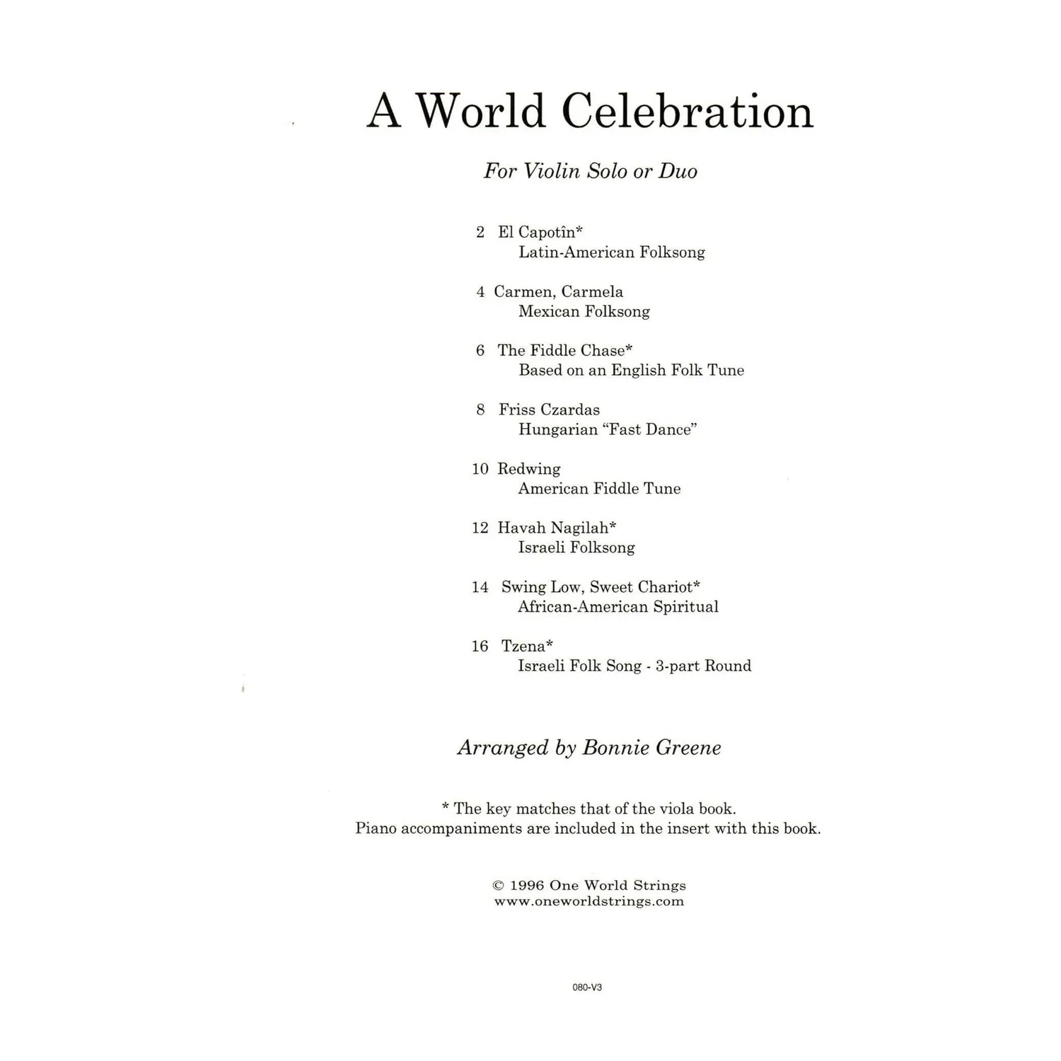 One World Greene A World Celebration Noten 2 Violinen Klavier