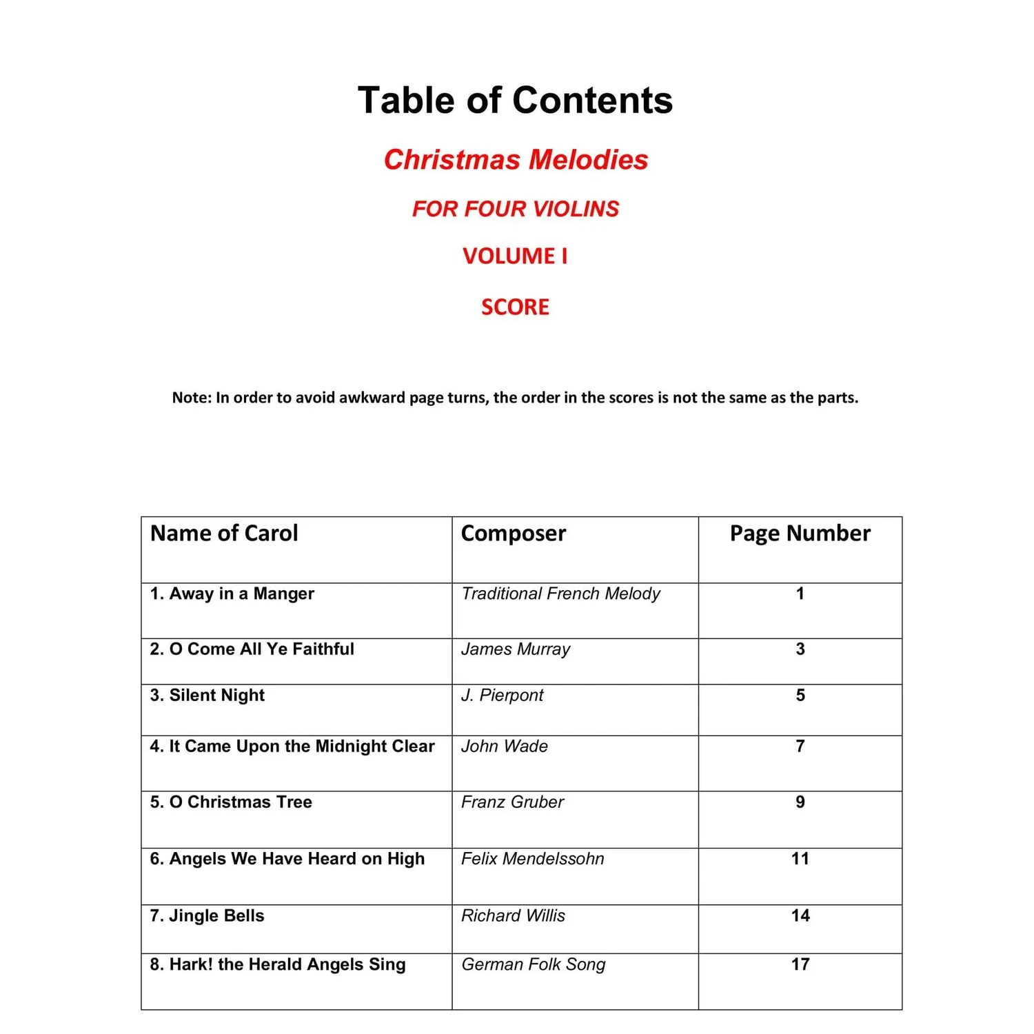 Shar Music Christmas Melodies Noten 4 Violinen Vol.1