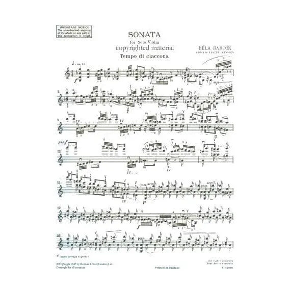 Boosey & Hawkes Bartók Sonata Solo Violine Sz117 Noten Menuhin
