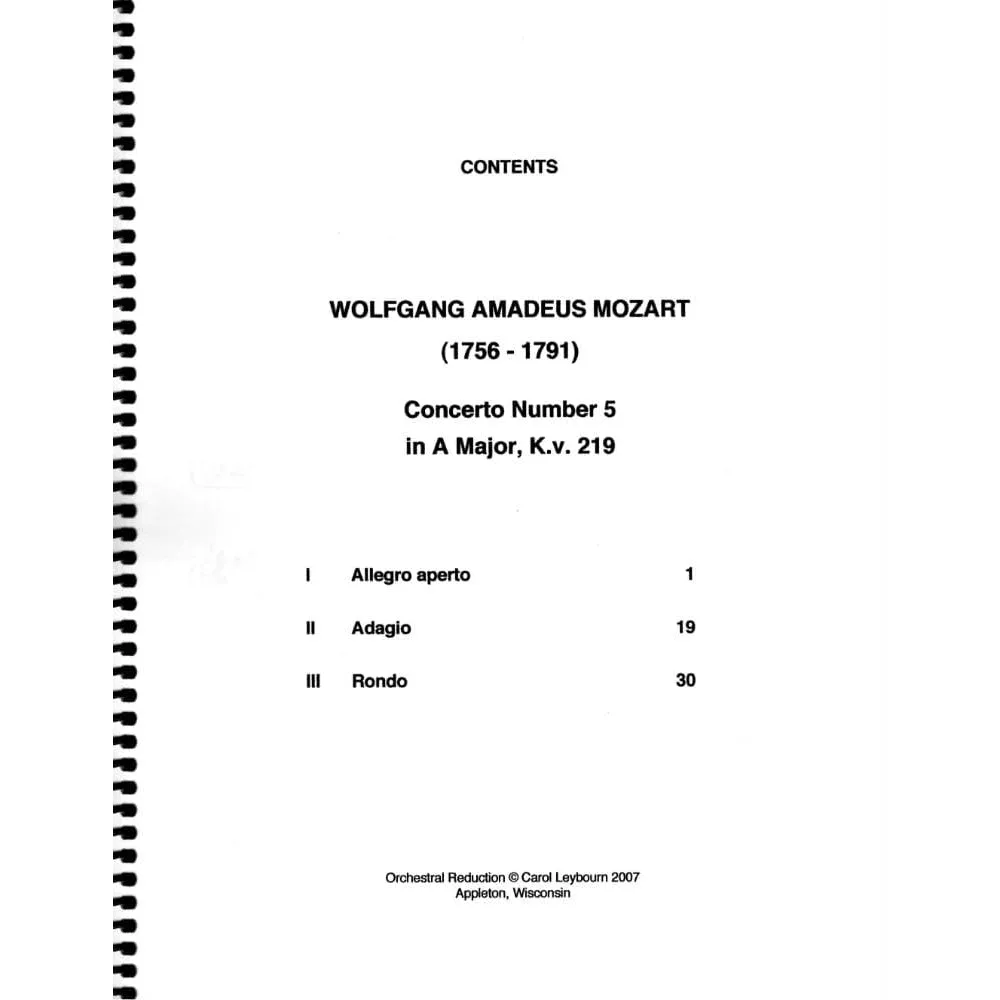 Leybourn Mozart Violinkonzert Nr. 5 KV 219 Klavierbegleitung