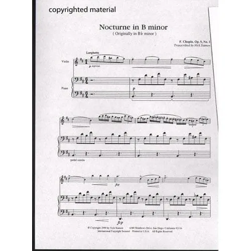 Shar Music Chopin Nocturne h-moll op.9 Nr.1 Noten Violine Klavier