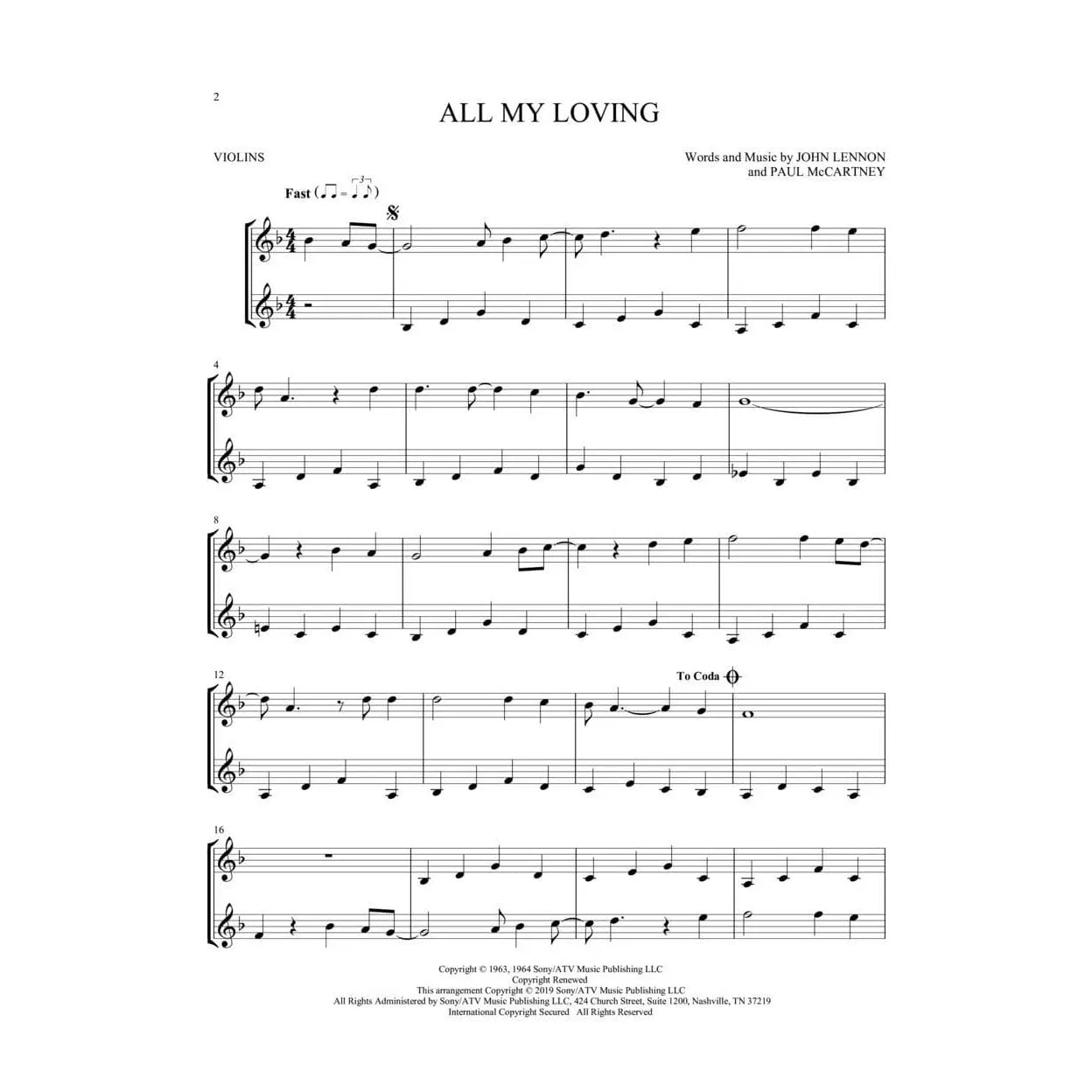 Hal Leonard Beatles for Two Violinen-Duette 23 Hits
