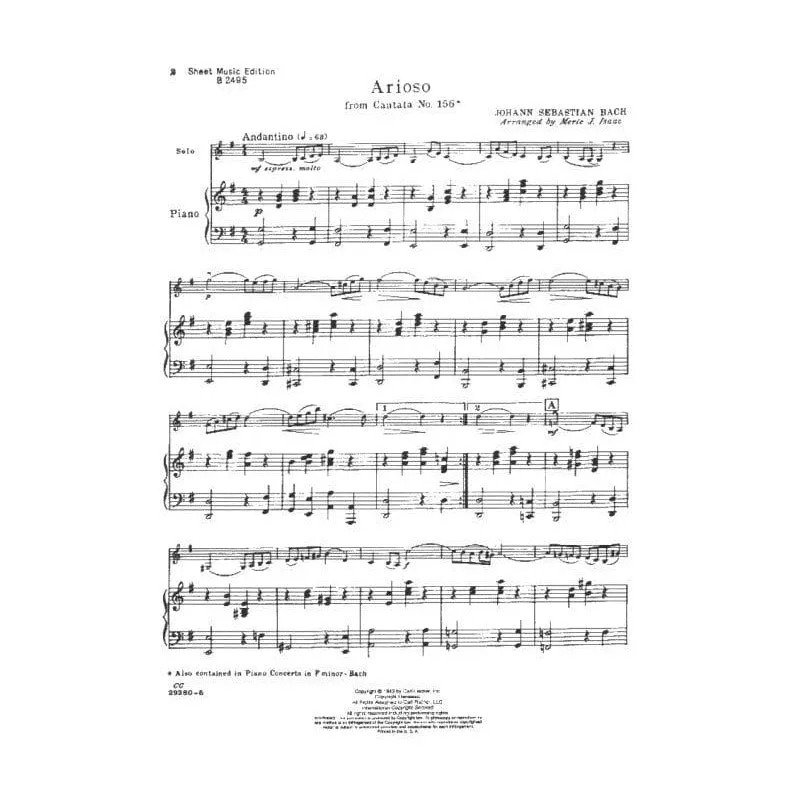 Shar Music Arioso BWV 156 Geigen-Noten Violine Klavier