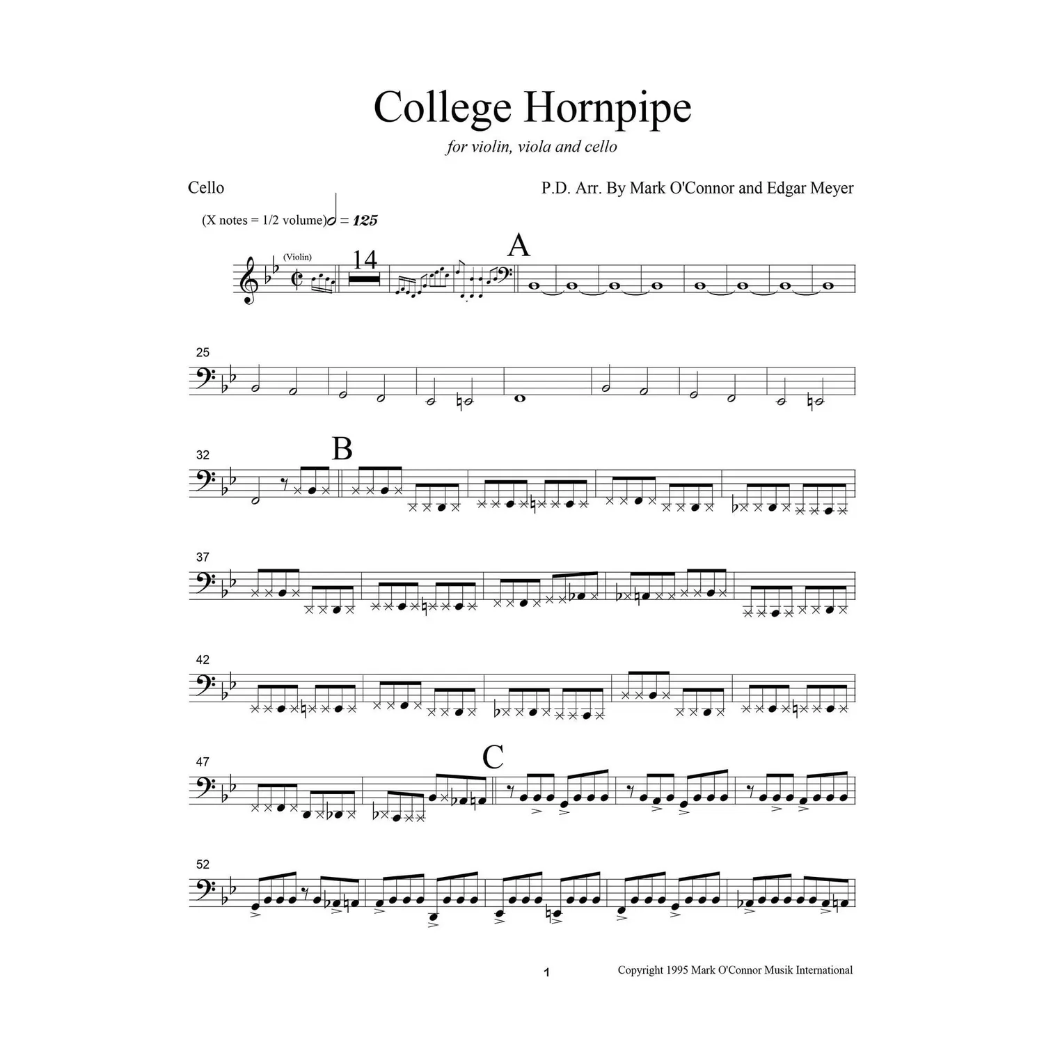 Mark O'Connor College Hornpipe Noten Cello Download Trio
