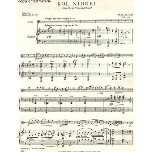 Bruch Kol Nidre op. 47 Viola-Klaviernoten Davis