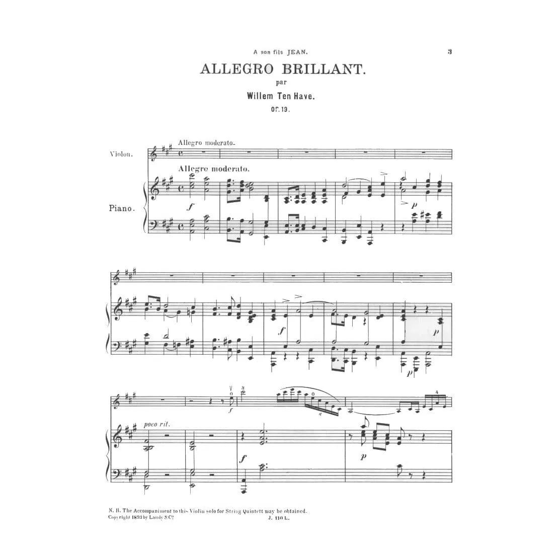Bosworth Ten Have Allegro Brillant Violinnoten Klavier op 19
