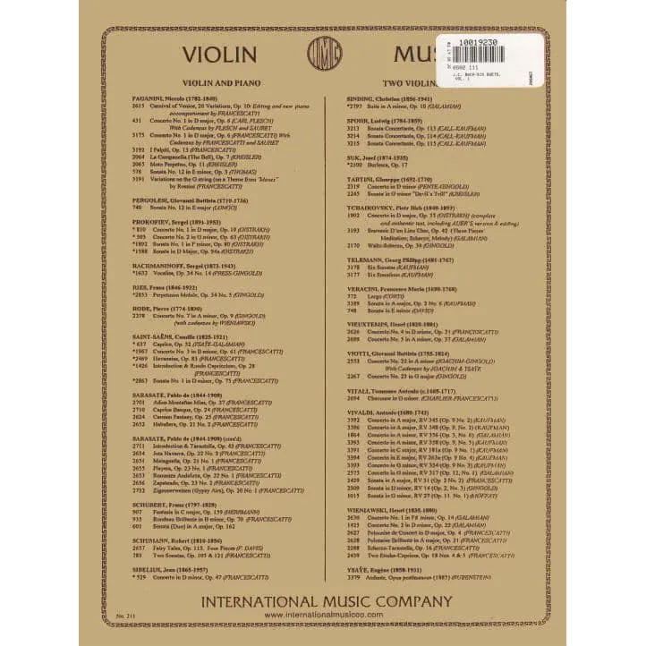 Shar Music Bach Six Duets Vol.1 Noten 2 Violinen