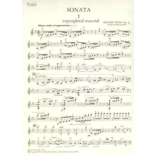 Grieg Sonata No 3 c-moll Op 45 Violinnoten Peters Yankelevich