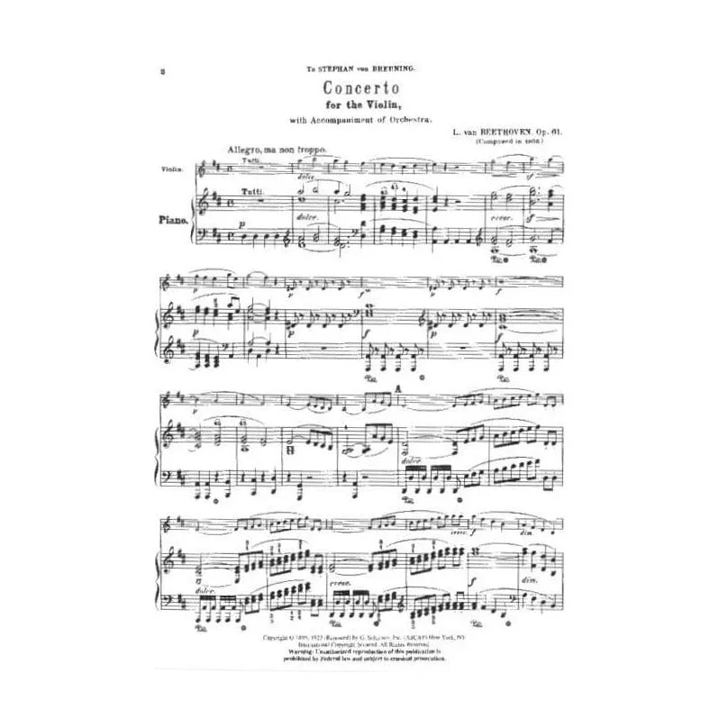 Beethoven Konzert D-Dur Op 61 Violinenoten mit Klavier