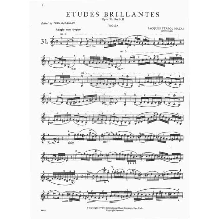 Mazas Etudes Brillantes Op 36 Heft 2 Violin-Noten Galamian