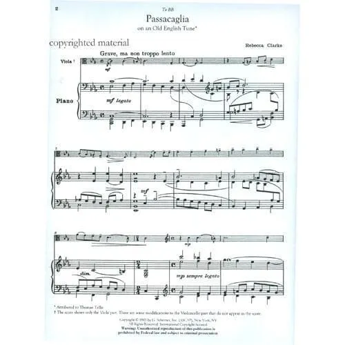 Schirmer Clarke Passacaglia Noten Viola Klavier