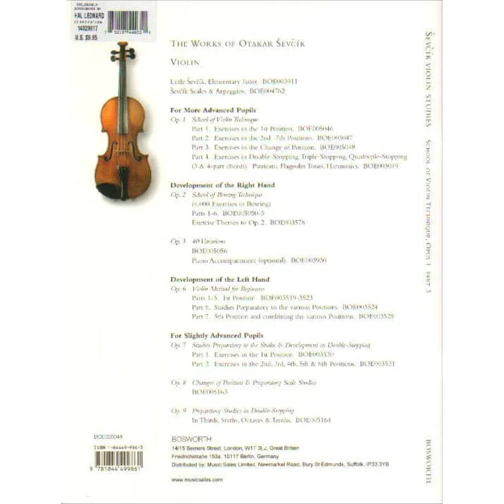 Shar Music Sevcik Op. 1 Teil 3 Violinschule 1. Lage