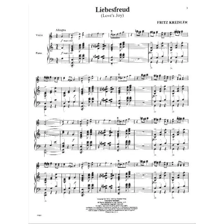 Carl Fischer Kreisler Liebesfreud Noten Violine Klavier