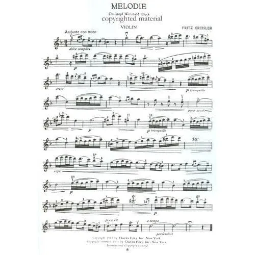 Carl Fischer Gluck Kreisler Melodie Violine Noten Klavier