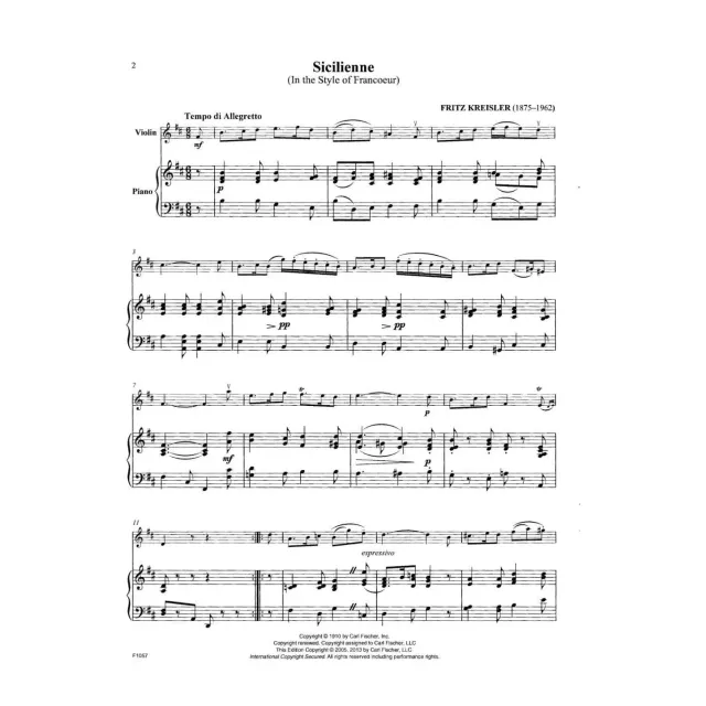 Shar Music Kreisler Sicilienne and Rigaudon Noten Violine Klavier