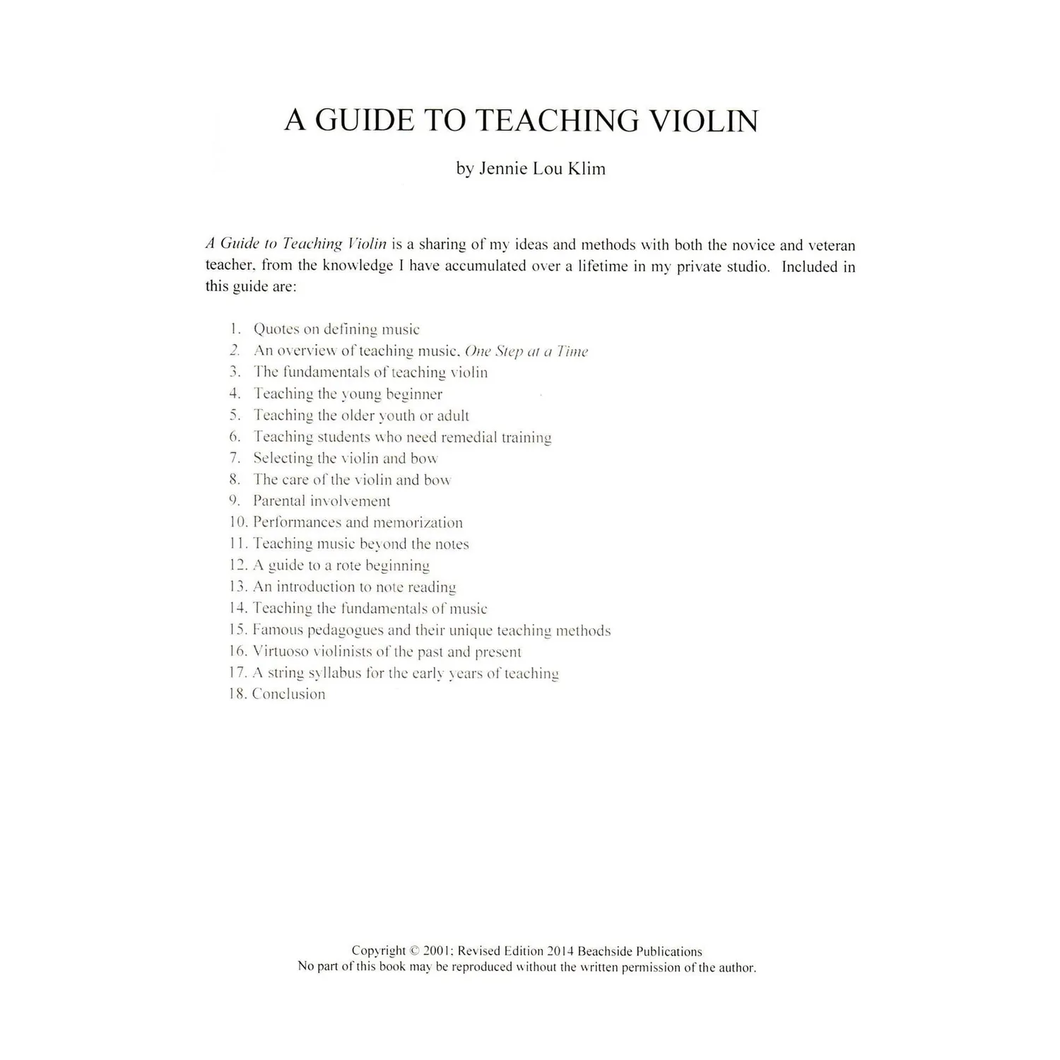 Klim A Guide to Teaching Violin Buch Beachside Violine