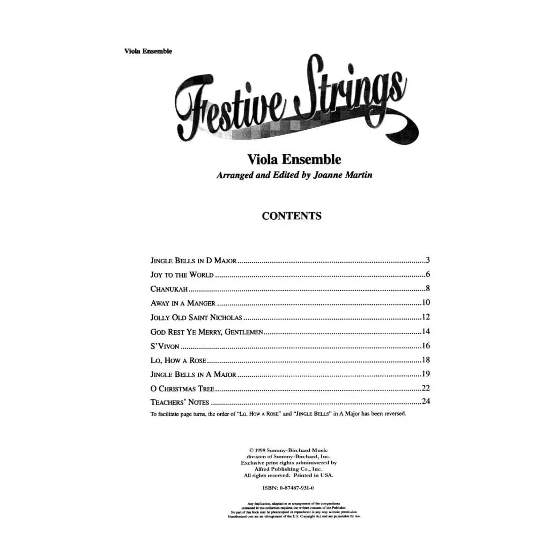 Shar Music Festive Strings Noten 4 Violen Weihnachten