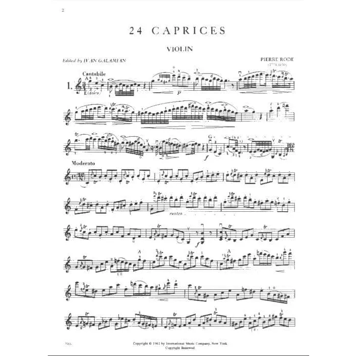 International Rode 24 Caprices Violinnoten Galamian Ausgabe
