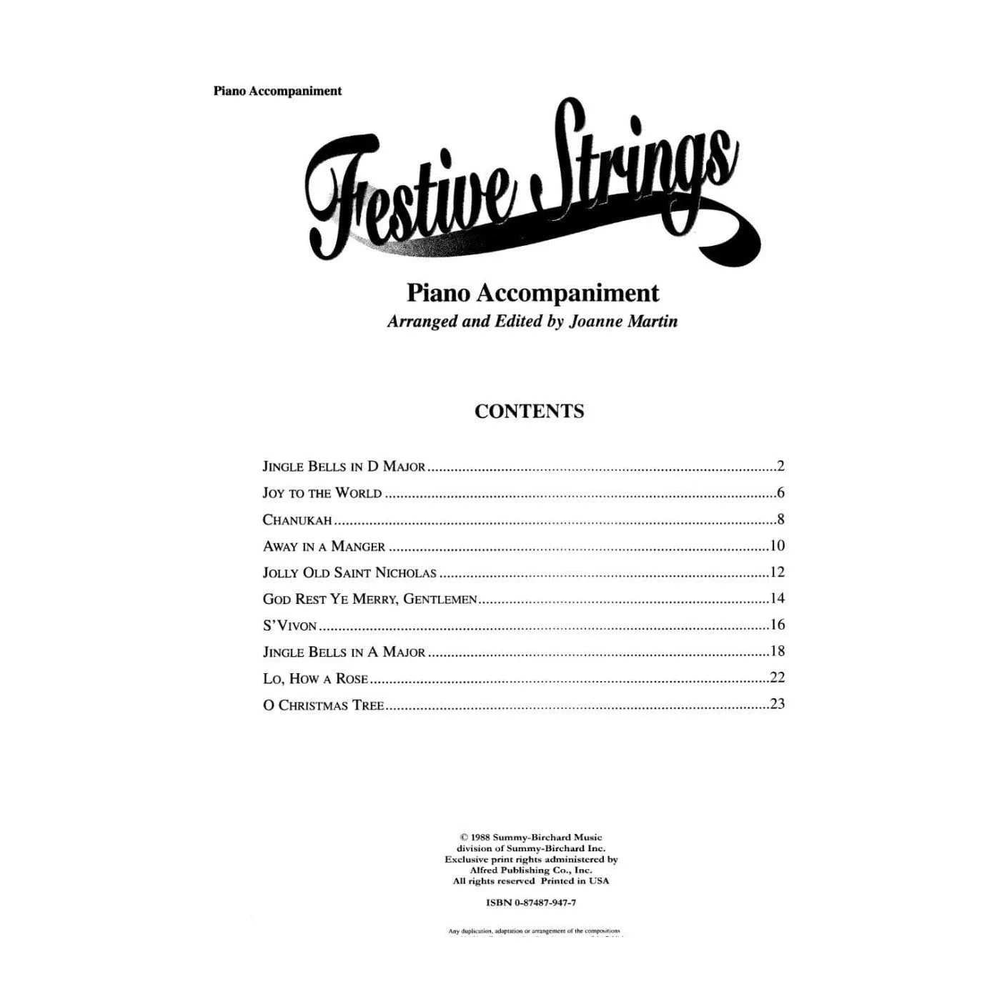 Shar Music Martin Festive Strings Noten Klavierbegleitung Weihnachten