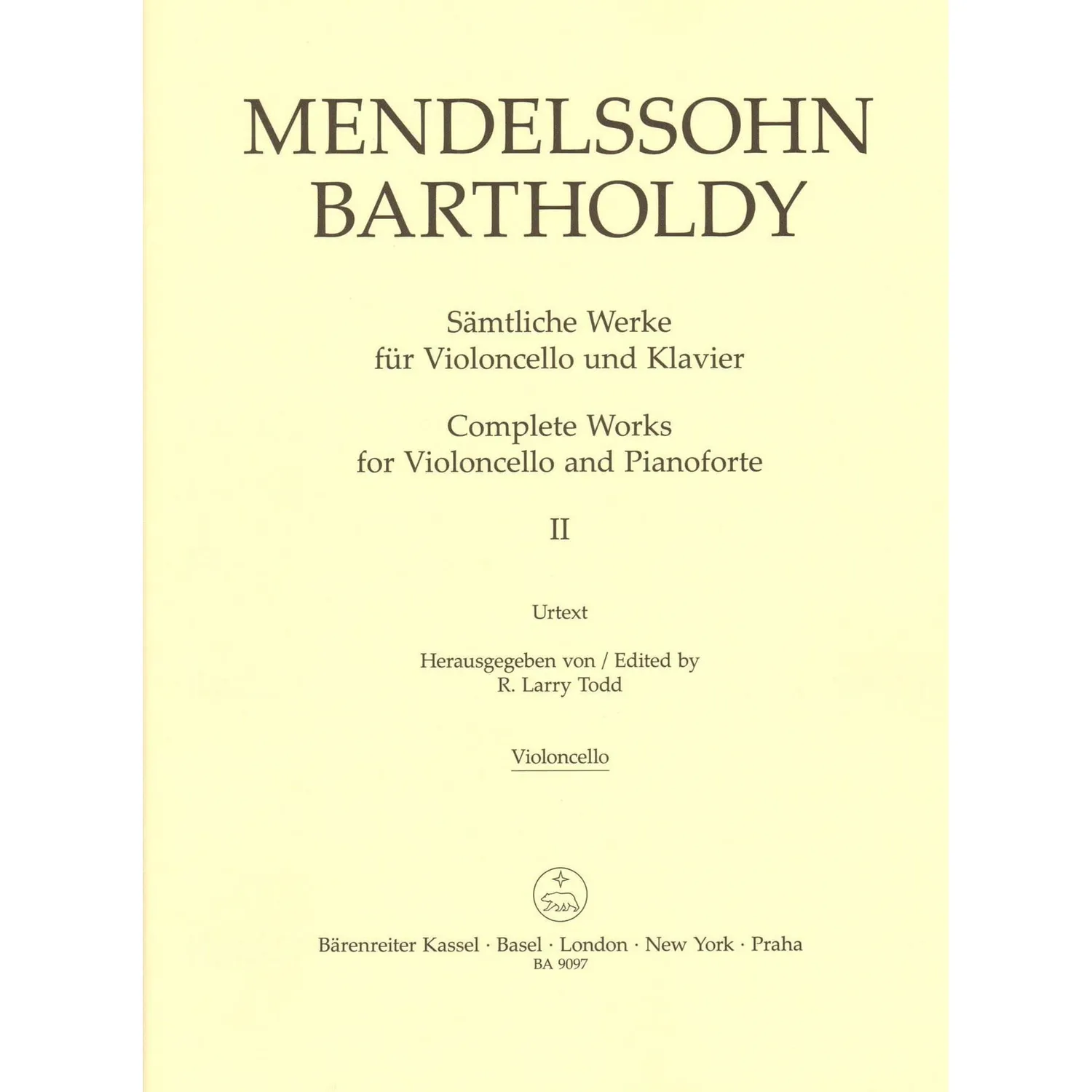 Mendelssohn Sämtliche Werke 2 Cello Klavier Urtext Barenreiter