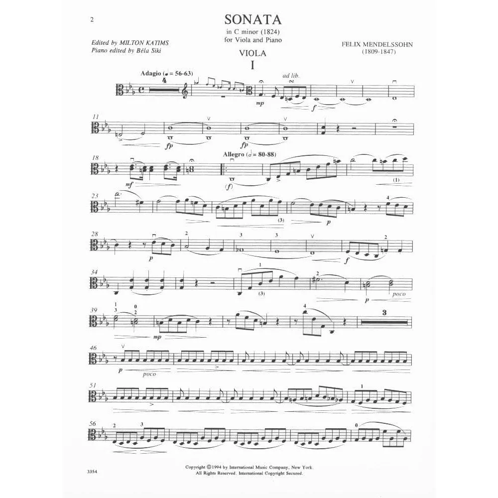 International Mendelssohn Sonate c-moll Bratschennoten