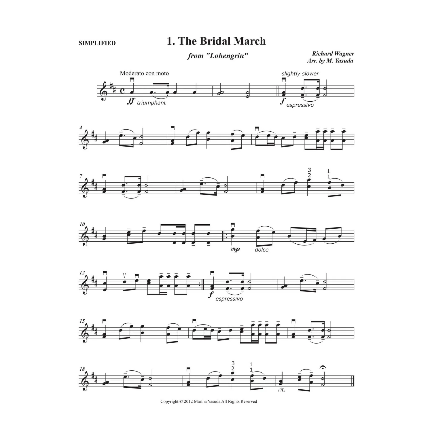 Yasuda Wedding Melodies Solo-Violine Noten-Download leicht+schwer