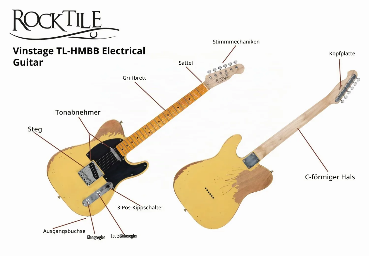 Rocktile Vinstage TL-HMBB E-Gitarre Vintage Blonde Mahagoni