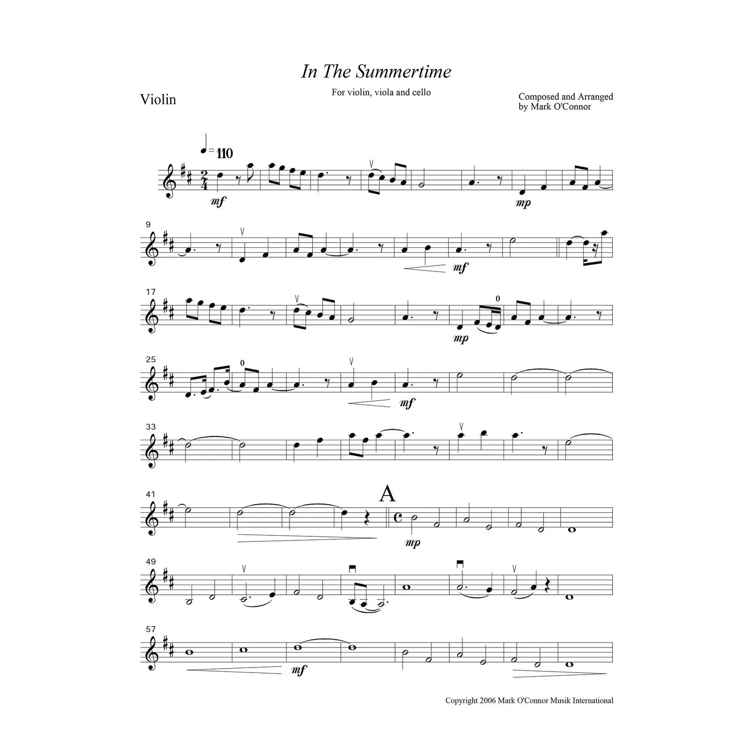 Mark O'Connor In the Summertime Noten Download Violine Trio