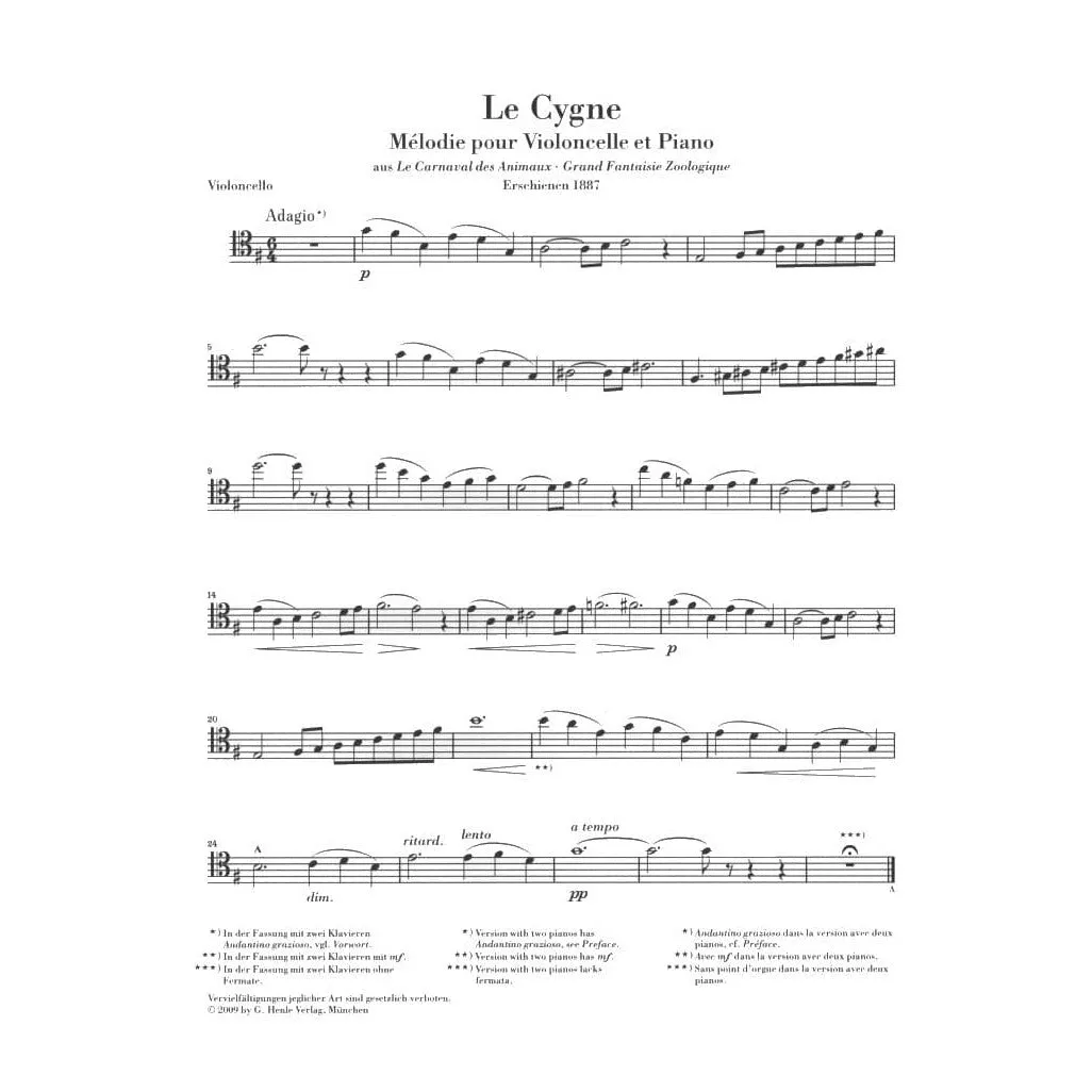 Henle Saint-Saens Schwan Cello Klaviernoten Geringas