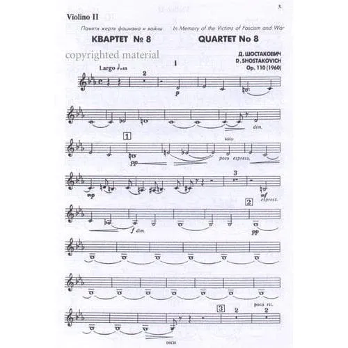 DSCH Schostakowitsch Quartett Nr.8 op.110 Stimmensatz c-moll