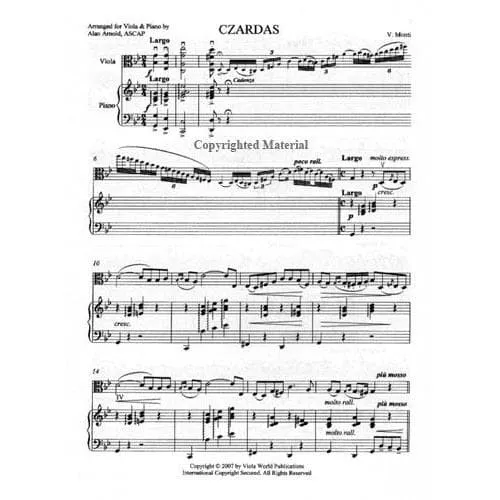 Shar Monti Czardas Noten Viola Klavier Arnold