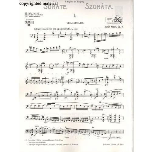 Kodaly Sonate Opus 8 Cellonoten Solo Universal Edition