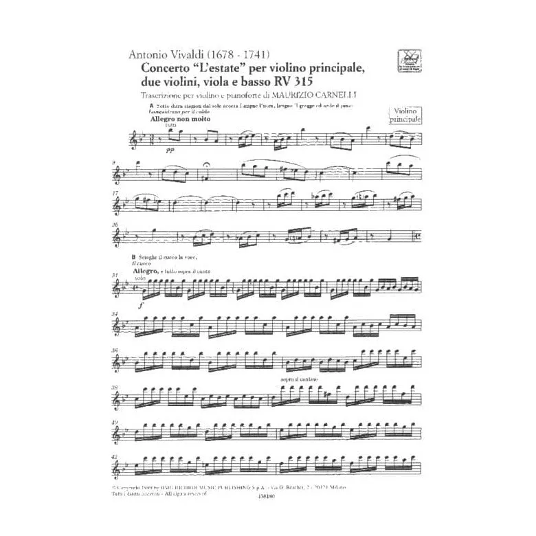 Ricordi Vivaldi Sommer g-Moll Violine Klavier Noten