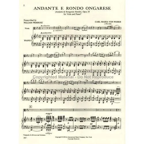 International Weber Andante Rondo Ongarese Op.35 Noten Bratsche Klavier