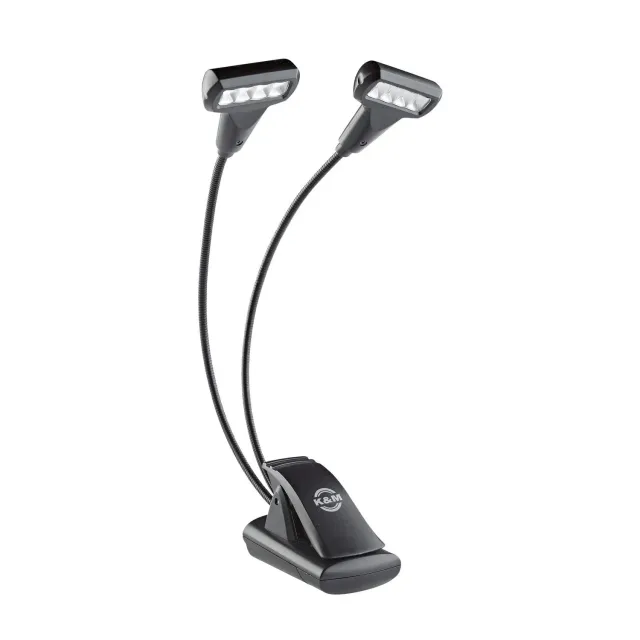 K&M T-Model Double Notenpultleuchte 4-LED schwarz warmweiß