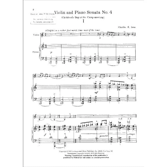 Associated Ives Sonata No 4 Noten Violine Klavier