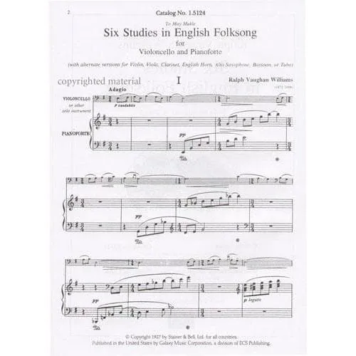 Vaughan Williams Six Studies in English Folksong Noten Cello Klavier