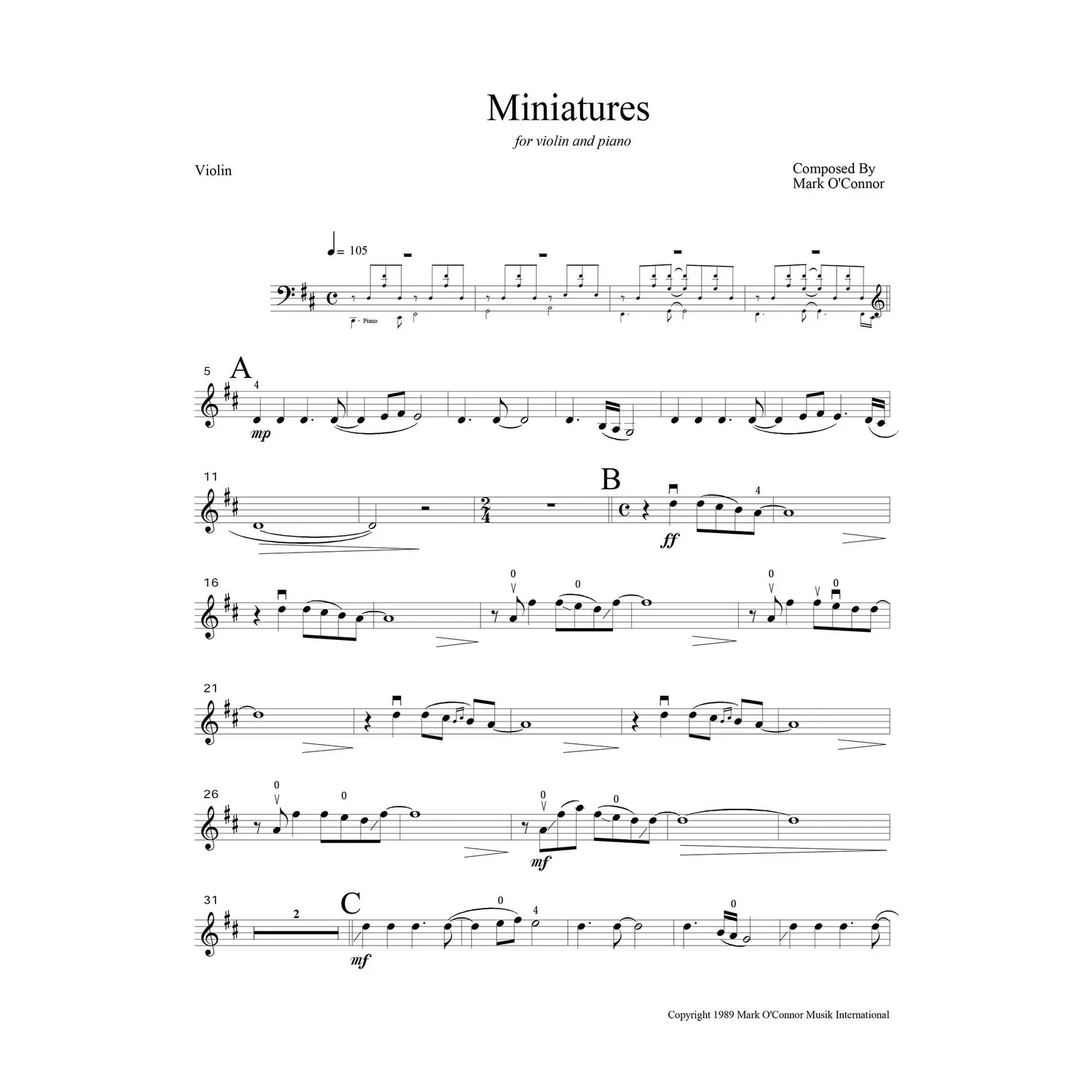 Mark O'Connor Miniatures Violine-Noten Download Klavier