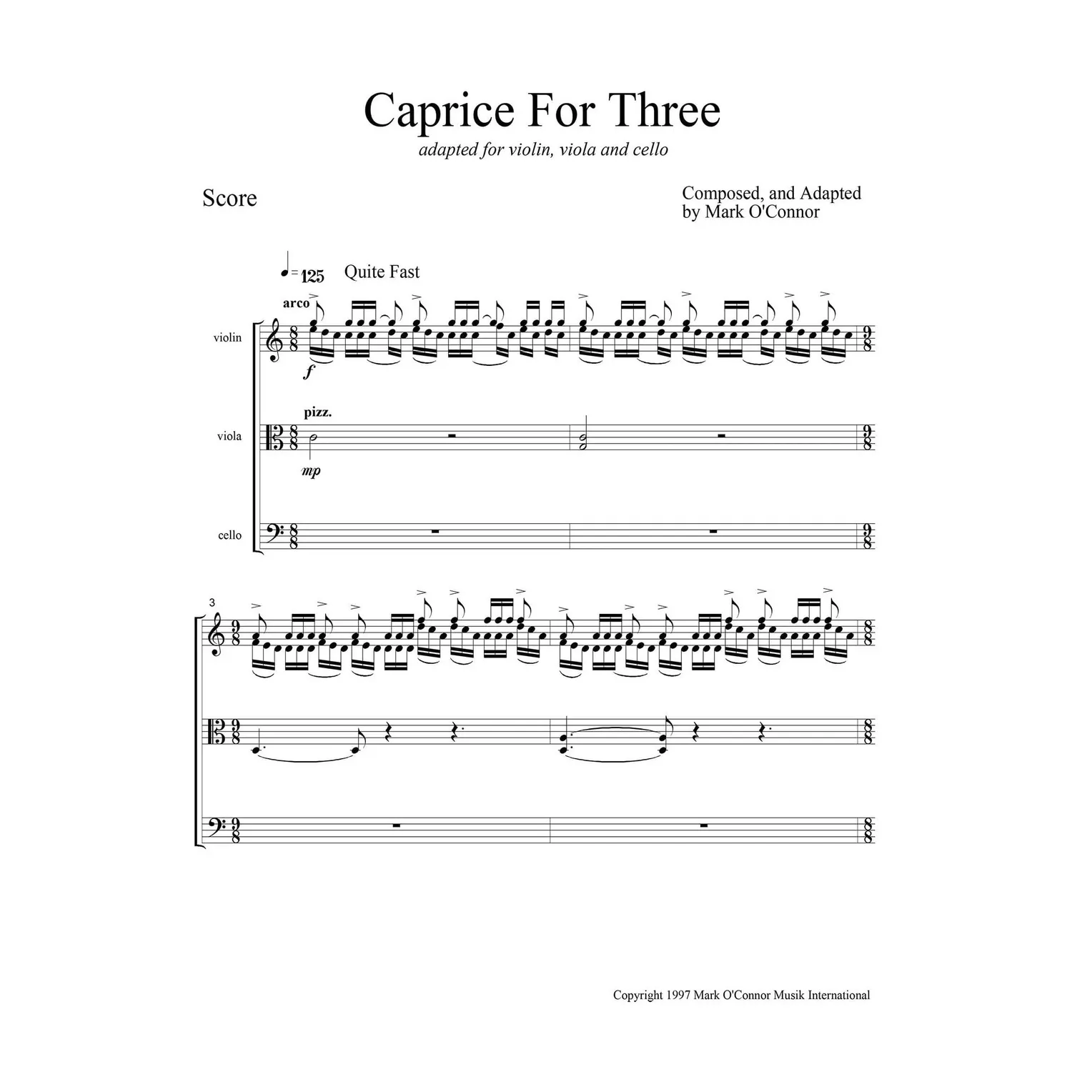 Shar Music O'Connor Caprice for Three Noten Streichtrio Download